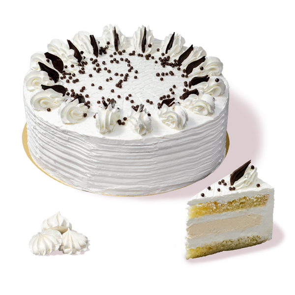 Бяла торта бизе с крем и шоколадови стърготини от сладкарница Маргарита