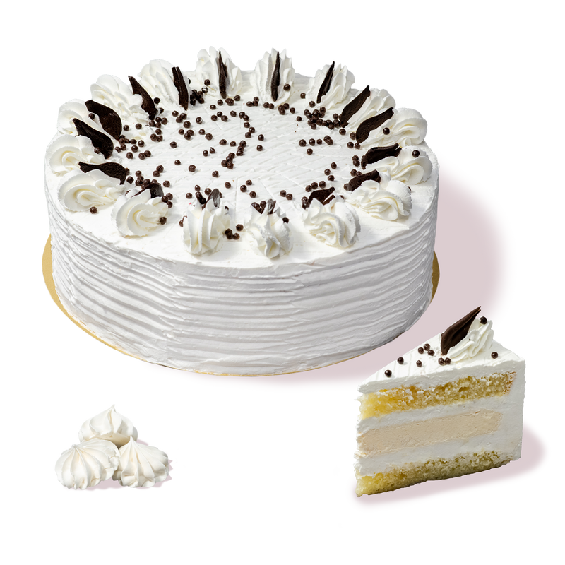 Бяла торта бизе с крем и шоколадови стърготини от сладкарница Маргарита
