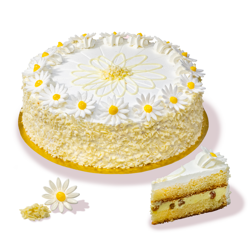 Бяла торта 'Маргарита' с бели маргаритки от сладкарница Маргарита.
