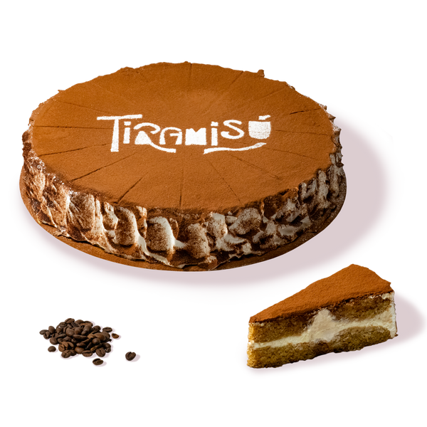 Цяла и нарязана торта Тирамису на сладкарница Маргарита.